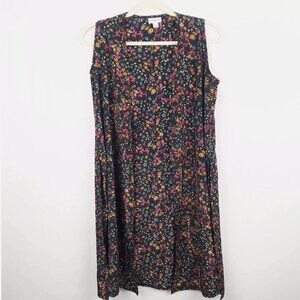 Lularoe Joy Duster Vest Open Floral Black Pink Blue Long Size Small S Sleeveless